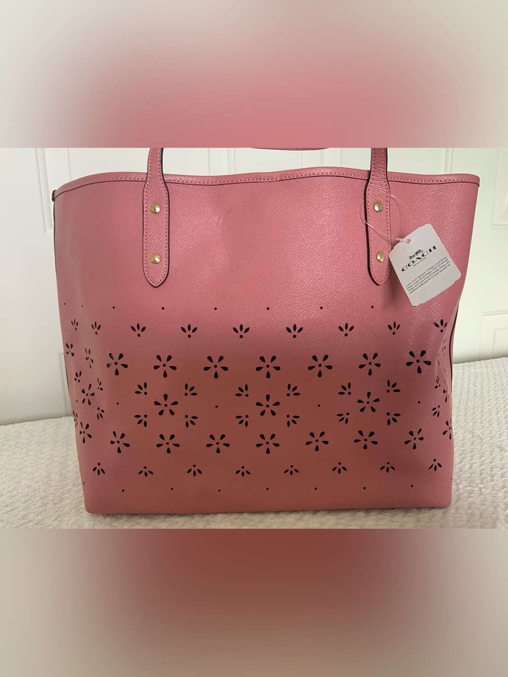 Coach Floral Perforated Leather Tote bag - Picture 4 of 14